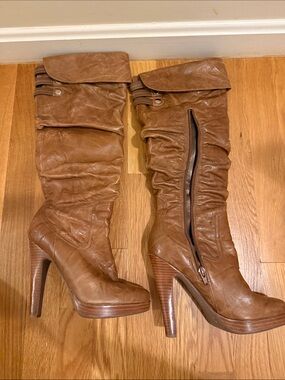 Jessica Simpson Tan Slouchy Over-the-Knee High-Heel Boots